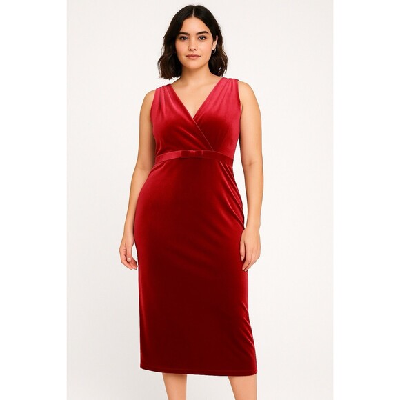 Amanda Lane Red Velvet Midi Dress Size 12 Elegant Cocktail Party Y2K Glam - Picture 1 of 12
